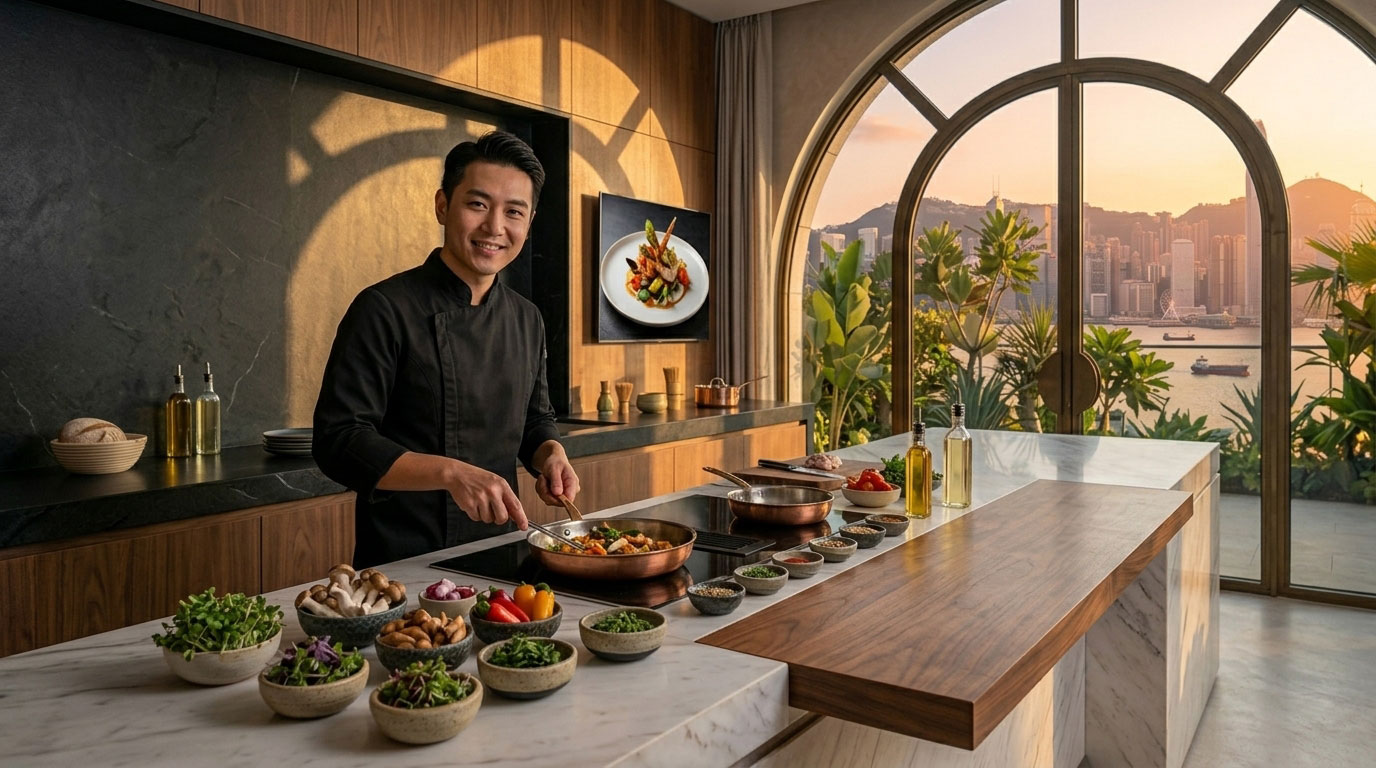 Chef preparing a meal in a home kitchen