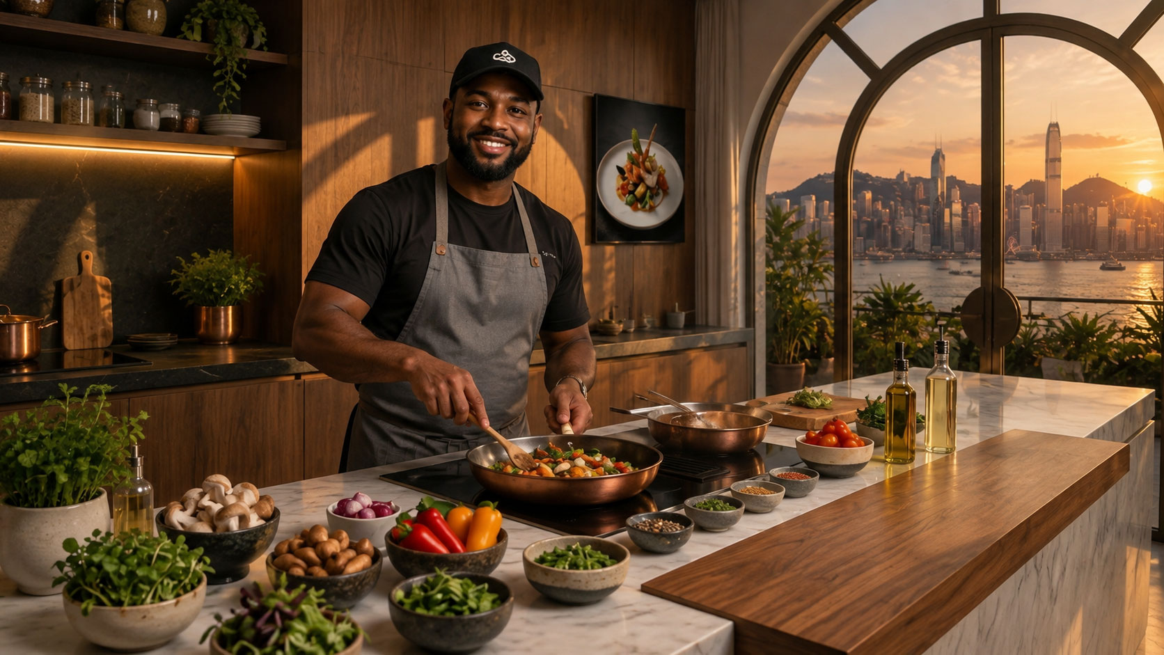 Chef Marcus preparing food in his kitchen